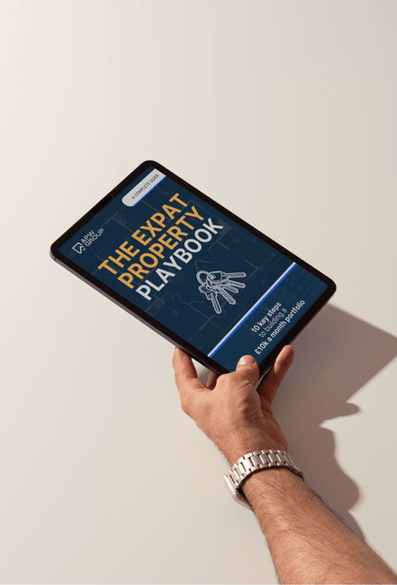Expat Property Playbook - Hand mockup on iPad resize